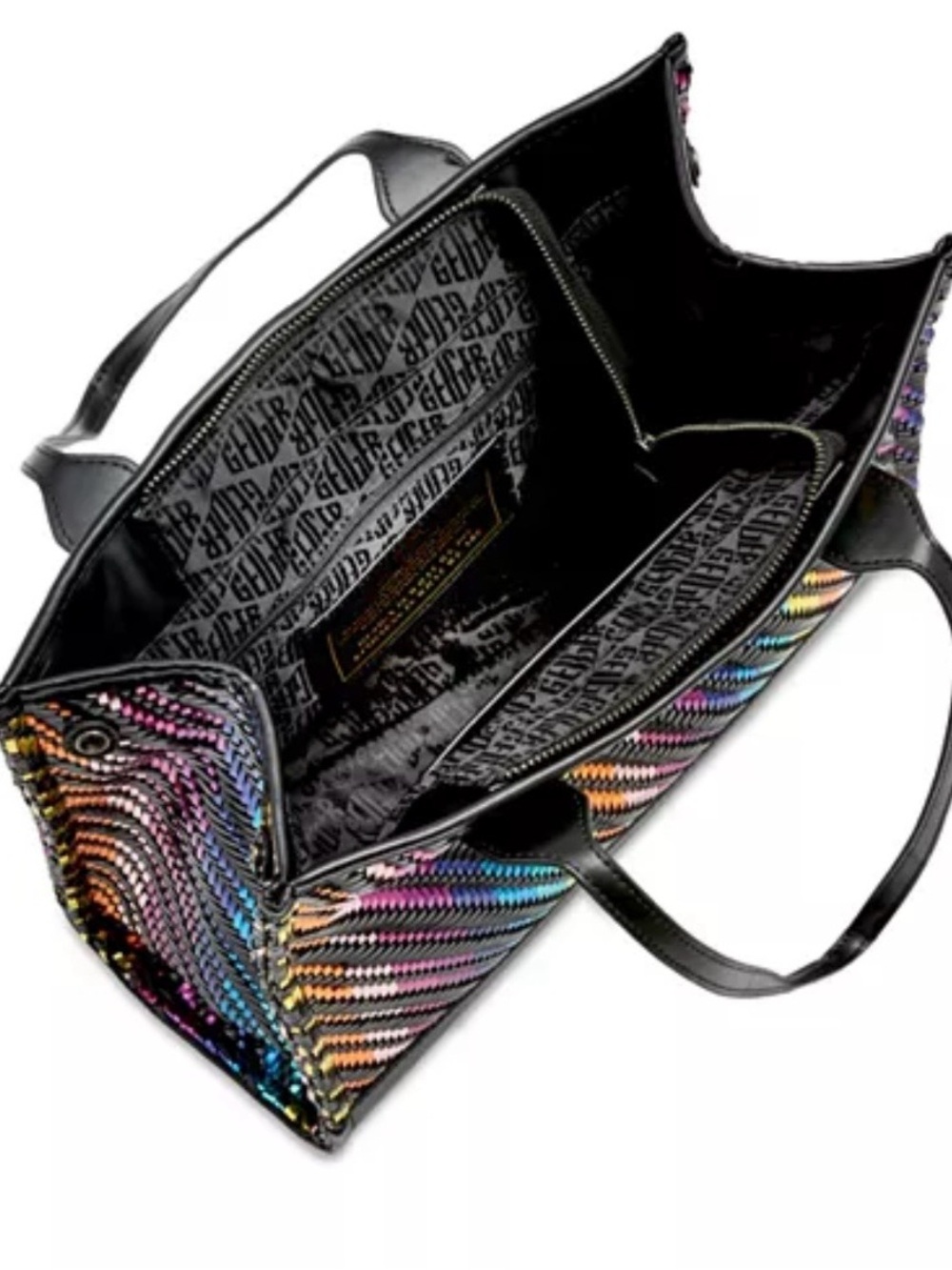 Kurt Geiger KENSINGTON SQUARE TOTE black/multi-metallic woven purse $265 NEW tag - Picture 4 of 16